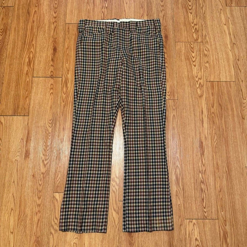 Ranch Western Wear Men's Pants 34 Wool Plaid Cowboy Pearl Snap 70s